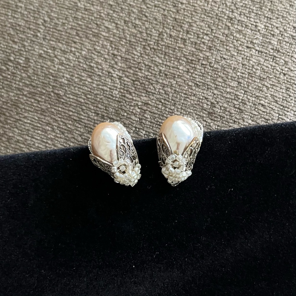 Vintage Miriam Haskell Bumble Bee Baroque Faux Pearl Earrings